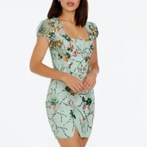 Dress the Population Jillian Mini Dress XXL Mint Sage Sequined Cocktail Prom